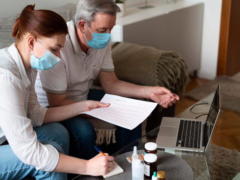 People wearing masks indoors
